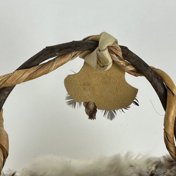 Native American Sioux Dream Gathering Handled Basket Woven Fur Feathers - Picture 9 of 10